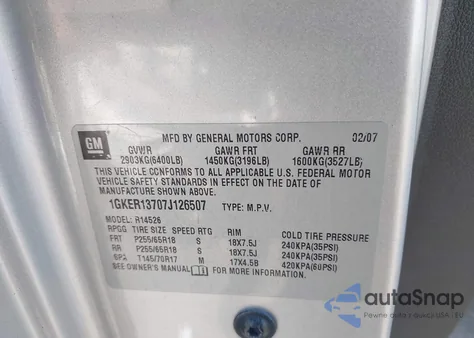 2007 GMC Acadia Sle-1 из США, поврежденный, VIN 1GKER13707J126507